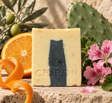 Oil Soap Bar - Olive Oil, Cactus Gel, Orange, Rose Geranium, Activated Olive Charcoal