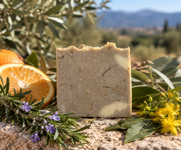 Oil Soap Bar - Sweet Orange, Bay Leaf, Rosemary & Eucalyptus with St. John's Wort